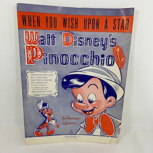 Vintage Walt Disney Sheet Music, Pinocchio When You Wish Upon A Star - Piano Sheet Music - 1940