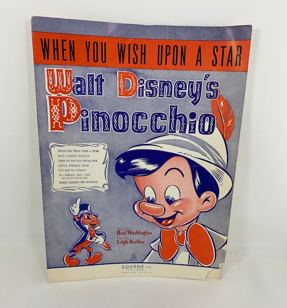 ヴィンテージ ウォルト ディズニー 楽譜、ピノキオ 星に願いを