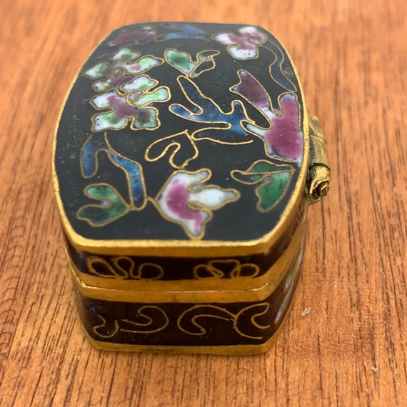 Brass Chinese Cloisonne Enamel Trinket Box - Purp… - image 4