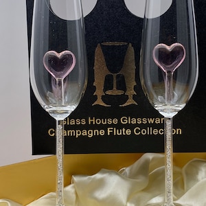 Two Heart Champagne Flutes™ with Swarovski™ Crystals in the Stem in a Beautiful Gift Box