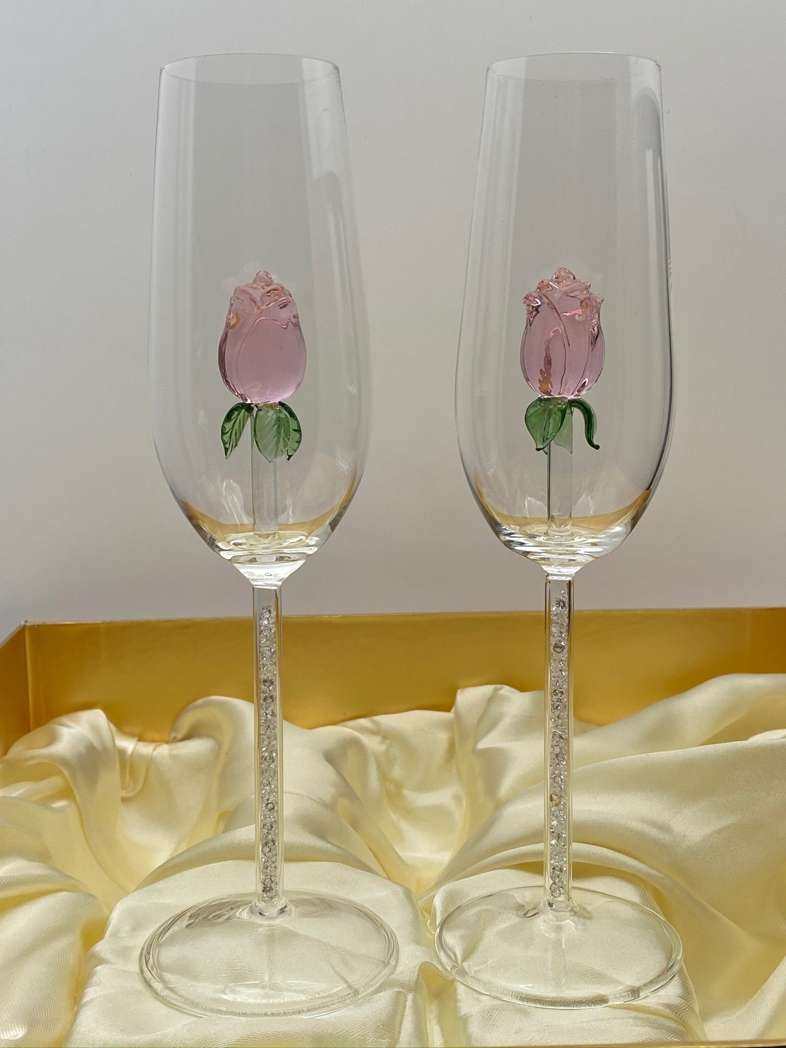 Rose Champagne Flutes With Swarovski Crystals, Gift Boxed (set of  display picture 1
