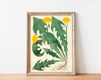 Wall Decor Printed Linocut Hand made Art Print Limited Edition Home Decor Original Botanical Illustration Dandelions