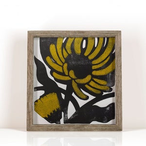 Set di due originali linoleografia botanica intagliata a mano fatta a mano Linoprint Sunflower Home Decor