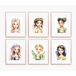 Princess Watercolor Art Prints: Nursery Wall Decor (Digital Download)