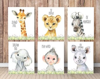 Safari, Wall Art, Safari animals, Baby animals, Nursery, Zoo animals, Elephant, Zebra, Lion, Giraffe, Baby gift, baby shower, wall art