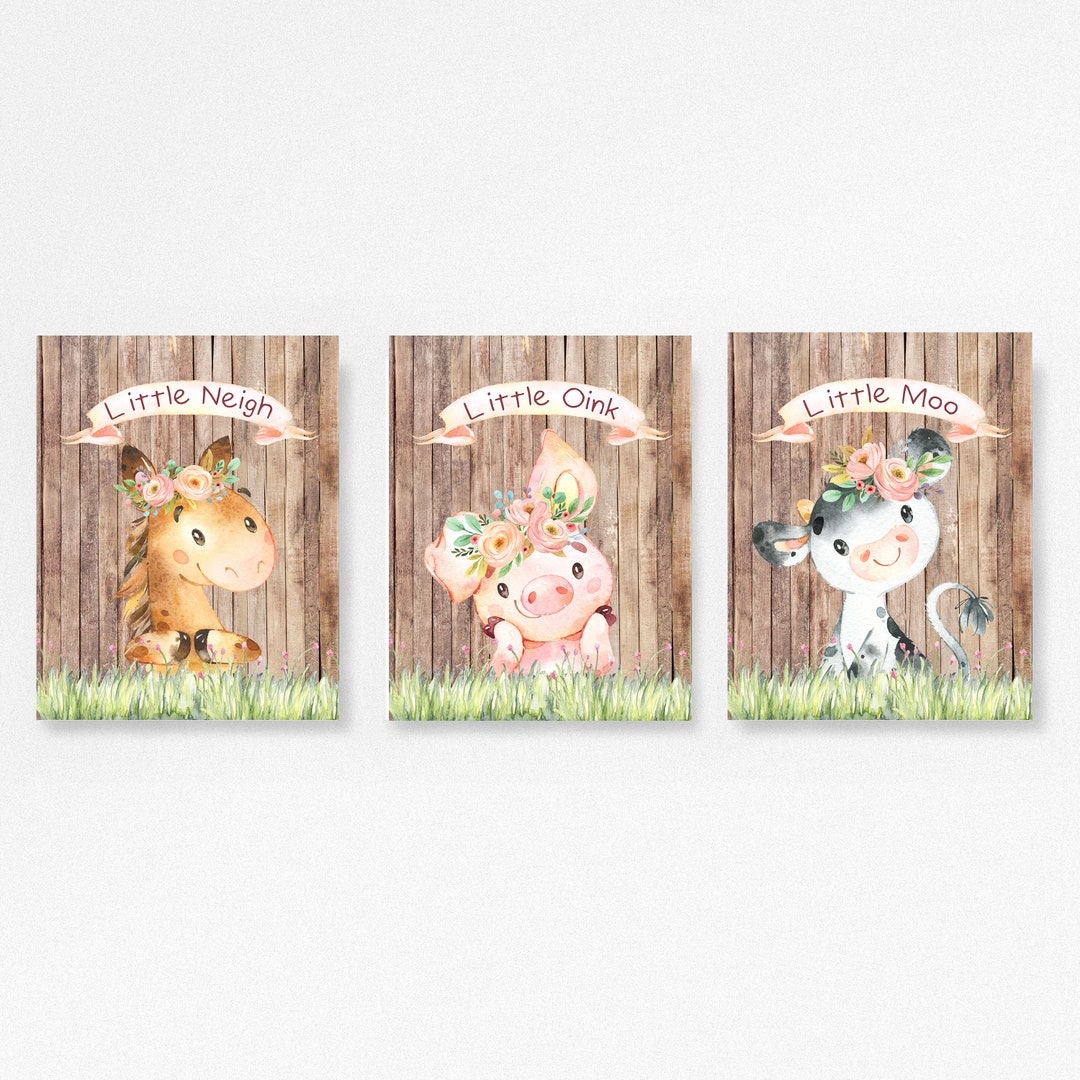 Farm Animals, Nursery, Set of 3, Horse, Cow, Pig, Baby Shower Gift ...