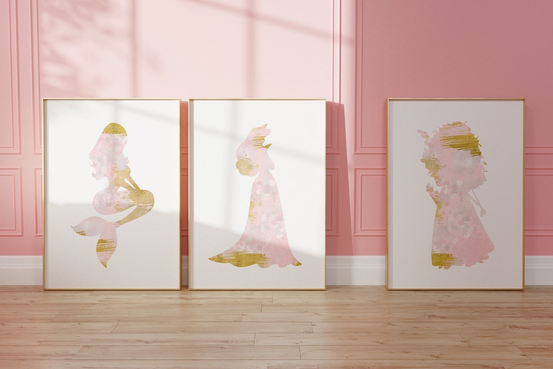 Pink Princess Wall Art Print Set Wall Art Princess Nursery Etsy