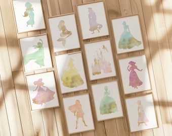 Princess Nursery Wall Art: Watercolor Rainbow Prints (Digital Download)