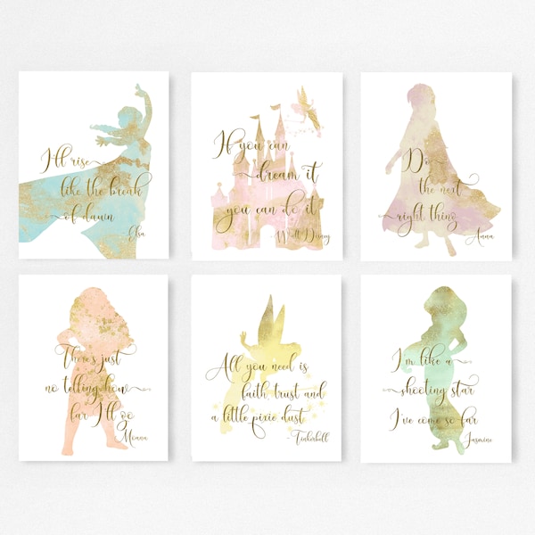 Láminas de decoración de princesas para habitación infantil, arte mural de cuentos de hadas (descarga digital)