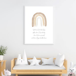 May include: A watercolour rainbow print with a quote in German that reads "Und am Ende des Tages sollen deine F&uuml;&szlig;e dreckig, deine Haare zerzaust und deine Augen leuchtend sein."