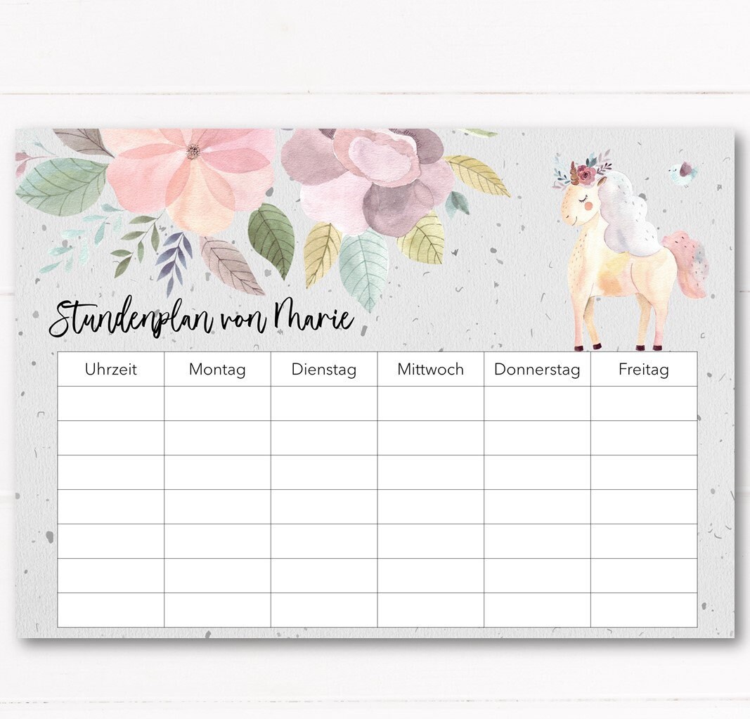 Stundenplan A4 personalisiert 2x I Stundenplan Einhorn | Etsy