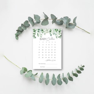 A5 Baby-Countdown / Countdown-Karte Schwangerschaft Eukalyptus
