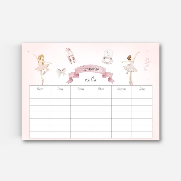 Stundenplan A4 personalisiert 2x I Stundenplan Ballerina