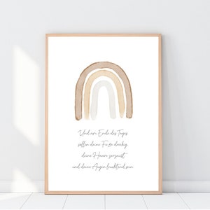 May include: A watercolour rainbow print with a quote in German that reads: "Und am Ende des Tages sollen deine F&uuml;&szlig;e dreckig, deine Haare zerzaust und deine Augen leuchtend sein."
