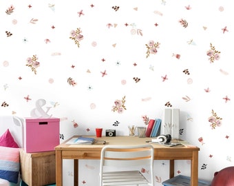Aquarell Blumenmuster - C - Wand-Aufkleber-Set | April Muster | Abnehmbare Stoff Wand aufkleber