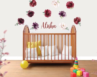 Kleine Burgund Pfingstrose & Rose Wand Abziehbilder