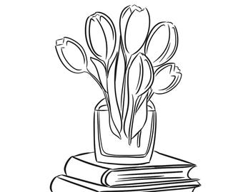 Pre drawn Canvas || Outline Canvas || DIY Canvas || Paint Party || Sip and Paint || Acrylic Paint || Stretched Canvas || Books and Flowers