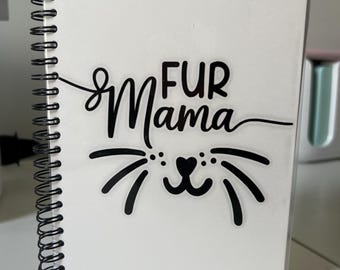 Fur Mama Notebook, Laminated Glitter Cover, Spiral Bound, Pet Lover Gift