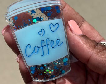 Coffee Cup Badge Reel, Cute Badge Reels, Neon Cup colors, Resin Badge Holders, Custom Reels, Blue Glitter