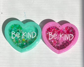 Be Kind Shaker, Badge Reels, Heart shaped badge holder, Pink Heart, Iridescent Glitter Heart