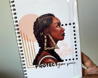 Protect Your Peace Notebook, Laminated Portrait Cover, Affirmating Gifts, Minimalist Spiral Book