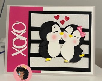 Greeting card, Handmade, Penguins, A2 blanks, Landscape