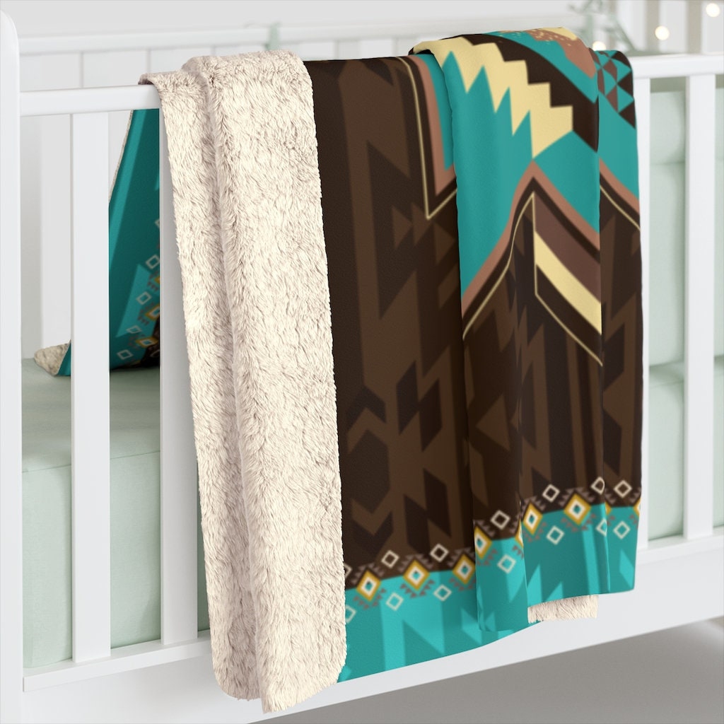 Aztec Turquoise & Brown Sherpa Fleece Blanket Etsy