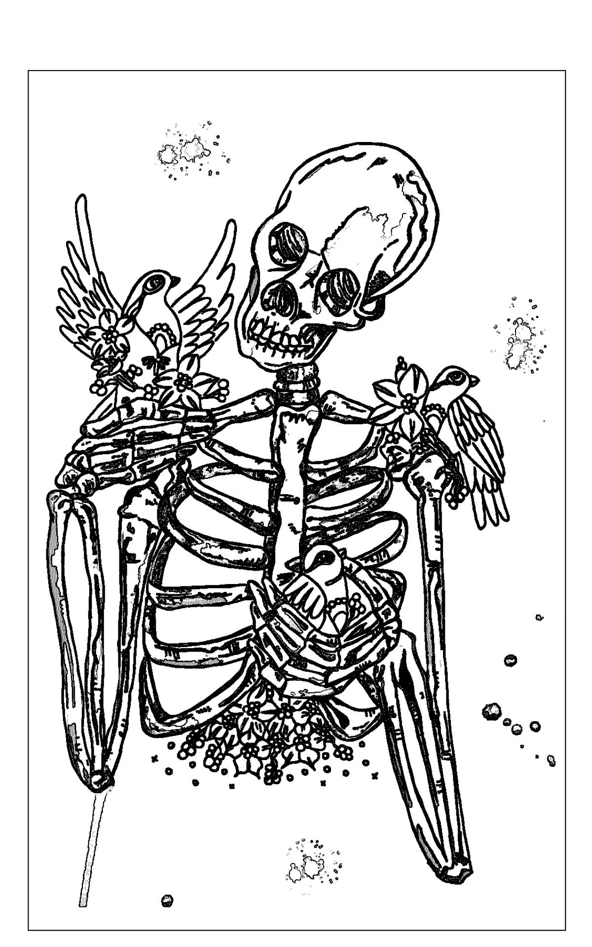 FREEDOM Yellow Skeleton & Dove A4 Art Print and Pin Badge Illustration