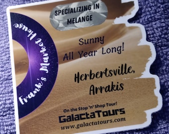 GalactaTours Galactic Travel Luggage Stickers-Frank's Market House Arrakis-MADE IN USA-waterfles-laptop-telefoon-notebooks-bekers