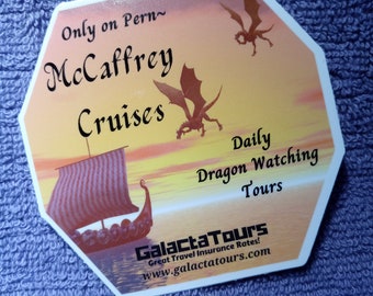 GalactaTours Galactic Travel Luggage Stickers-McCaffrey Cruises-Dragons-MADE IN USA-waterfles-laptop-telefoon-notebook-klembord