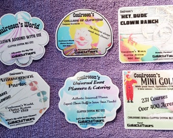 Clown World Stickers-Set of 6 + Freebie! Souvenirs-Intergalactic Travel-Got Coulrophobia? Laptops, Water Bottles, Phones, Notebooks, etc.