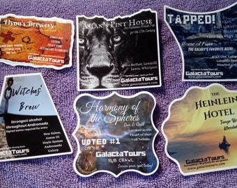 Stickers - Ultimate Galactic Pub Crawl - Full Set of Tour inc Heinlein Hotel + Freebie! Free Shipping!