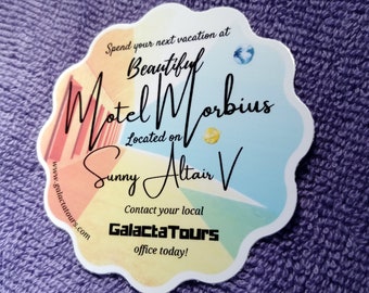 GalactaTours Galactic Travel Luggage Stickers- MADE IN USA-Motel Morbius-Altair V-waterfles, laptop, telefoon, notebook, raam