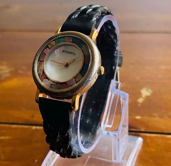 1994 Fossil Multi-Color Stone Mother of Pearl Wat… - image 4