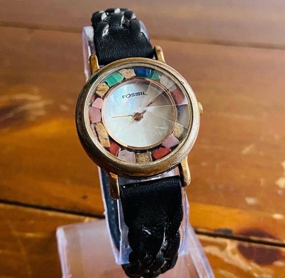 1994 Fossil Multi-Color Stone Mother of Pearl Wat… - image 1