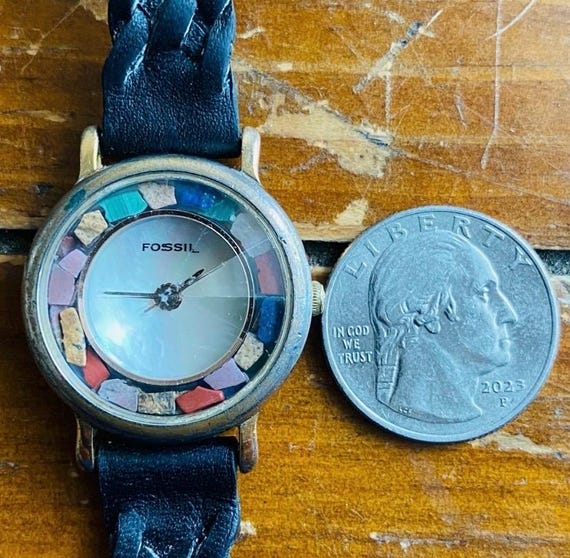 1994 Fossil Multi-Color Stone Mother of Pearl Wat… - image 2