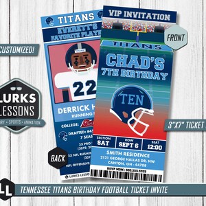 Tennessee Titans Themed Birthday Ticket Invite Digital Download Football Printable Party Text Invite