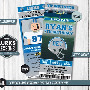 Detroit Lions Themed Birthday Ticket Invite Digital Download Football Printable Party Text Invite