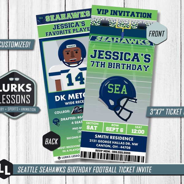 Seattle Seahawks Themed Birthday Ticket Invite Digital Download Football Printable Party Text Invite