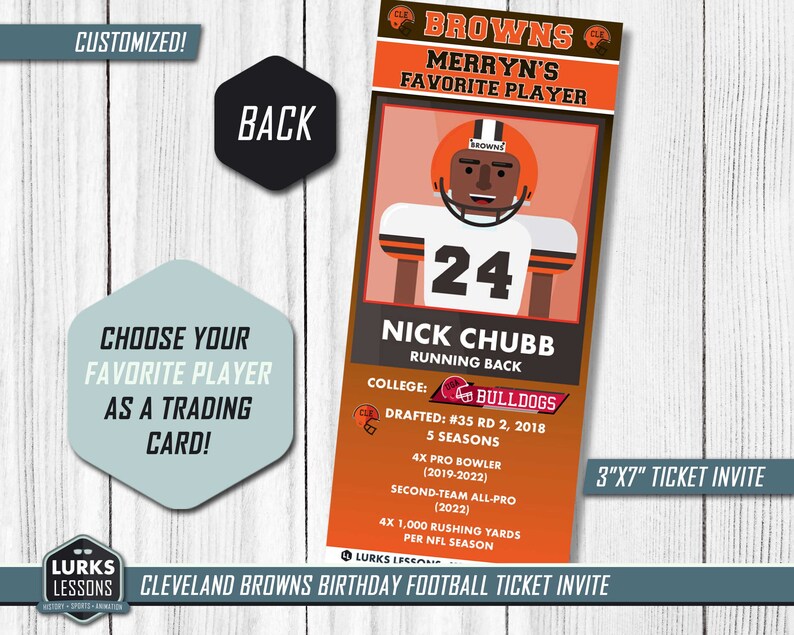 Cleveland Browns Themed Birthday Ticket Invite Digital Download Football Printable Party Text ...