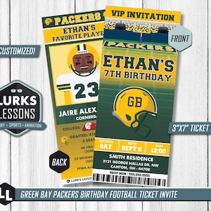 Green Bay Packers Themed Birthday Ticket Invite Digital Download Football Printable Party Text Invite