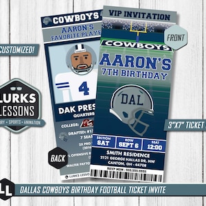 Dallas Cowboys Themed Birthday Ticket Invite Digital Download Football Printable Party Text Invite