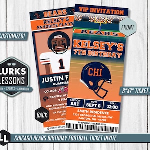 Invito al biglietto di compleanno a tema Chicago Bears Invito al testo del partito stampabile per il download digitale di calcio