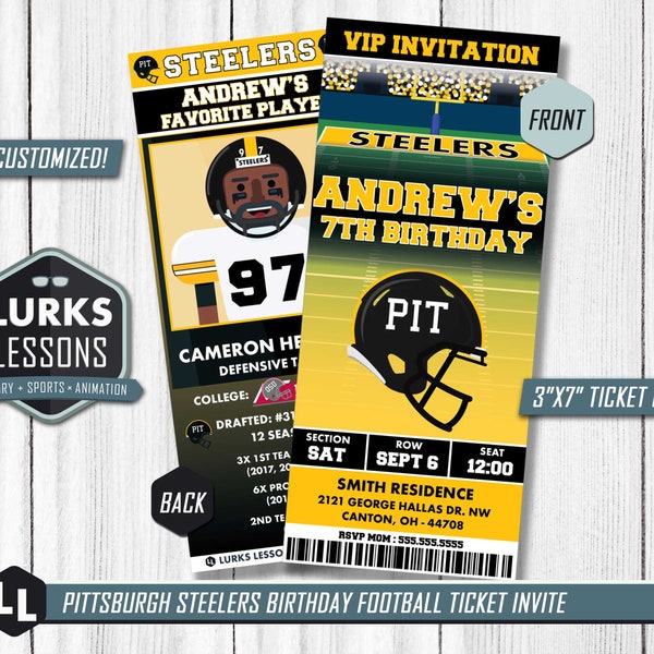 Pittsburgh Steelers Themed Birthday Ticket Invite Digital Download Football Printable Party Text Invite