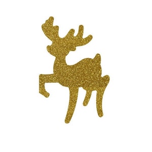 May include: A gold glitter reindeer cutout. This festive decoration is perfect for adding a touch of sparkle to your holiday decor.