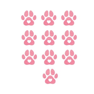 Paw Print Iron On Decals, 10 Dog Paws Hearts Transfer, School Spirit, Iron On Transfer, Small Set of Paw Prints, Vinyl Patches, Dog Decal