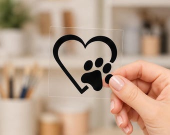 Dog Paw Heart Iron On Transfer, Glitter or Solid Vinyl