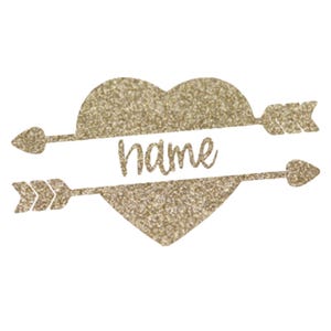 May include: Gold glitter heart with arrows on either side and the word "name" in the center.