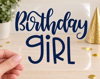 Flowing Script Birthday Girl Iron On Transfer, Shirt Decal