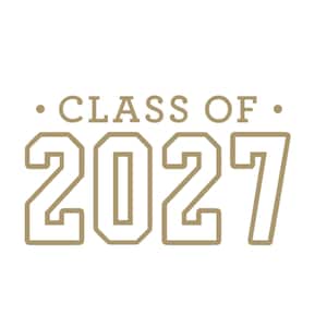 May include: A gold-colored graphic on a white background that reads "CLASS OF 2027". The text is in a bold, sans-serif font, with the numbers outlined. The design is simple and elegant.